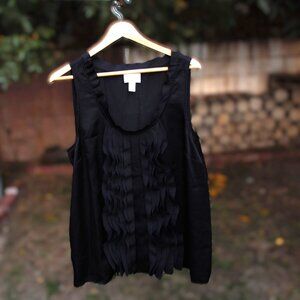 Ann Taylor Loft Black Sleeveless Top with Ruffled Bib XL